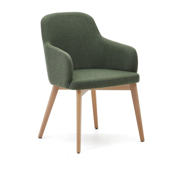 Tumši zaļš polsterēts ēdamistabas krēsls ar roku balstiem Nelida – Kave Home