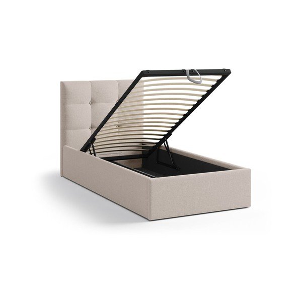 Gaiši brūna polsterēta vienvietīga gulta ar veļas kasti un redelēm 90x200 cm Phaedra – Micadoni -image-1