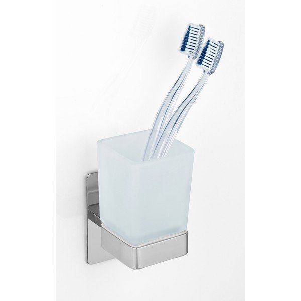 Spīdīgas sudraba krāsas stikla pašlīmējošs trauks zobu birstei Genova – Wenko-image-1