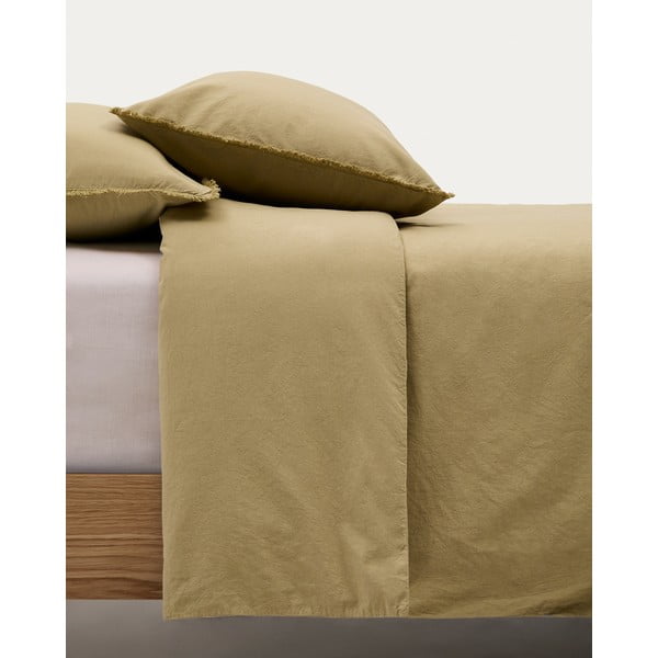 Dzeltena/zaļa divguļamā gultas veļa no kokvilnas perkala 260x240 cm Sifinia – Kave Home-image-1