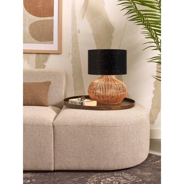 Melna/dabīga toņa galda lampa ar auduma abažūru (augstums 48 cm) Kalahari – Good&Mojo-image-3