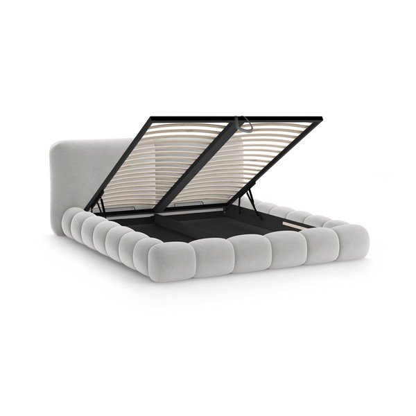 Pelēka polsterēta divvietīga gulta ar veļas kasti un redelēm 180x200 cm Solange – Micadoni -image-2