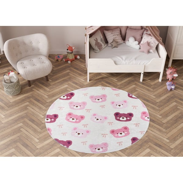 Rozā/ziloņkaula krāsas mazgājams bērnu paklājs ø100 cm Cute Teddies Pink – Vitaus-image-1