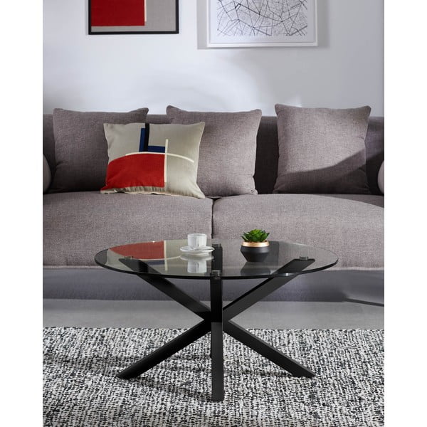 Melns apaļš žurnālgaldiņš ar stikla galda virsmu ø 82 cm Argo – Kave Home-image-2