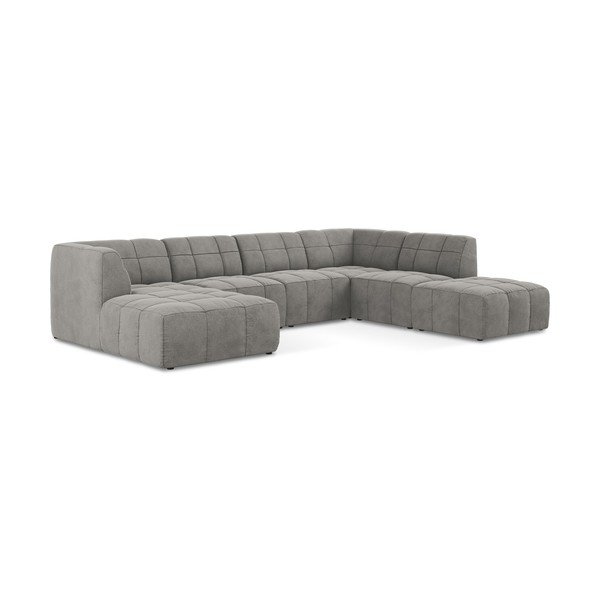 Pelēks samta (U veida) stūra dīvāns Aloha – Makamii-image-2