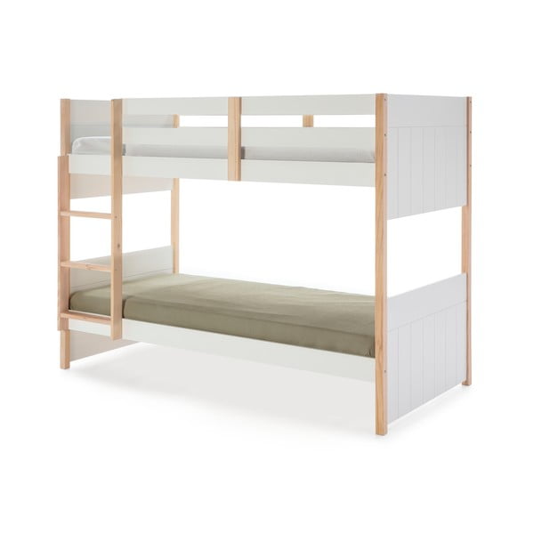 Balta divstāvu gulta bērniem no priedes koka 90x190 cm Kiara – Marckeric-image-2