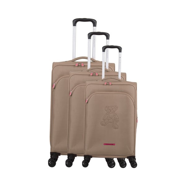 3 bēšas krāsas bagāžas somu komplekts uz 4 riteņiem Lulucastagnette Emilia