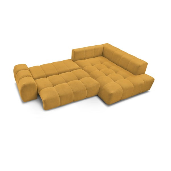 Sinepju dzeltens salokāms/ar uzglabāšanas vietu stūra dīvāns no šenila auduma (ar labo stūri/L veida) Everest – Bobochic Paris-image-4