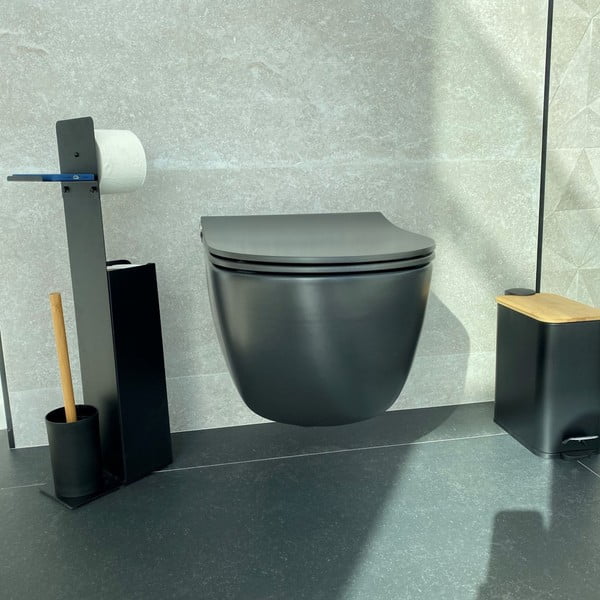 Matēti melna tērauda atkritumu tvertne ar pedāli 5 l   Erik – Spirella-image-2