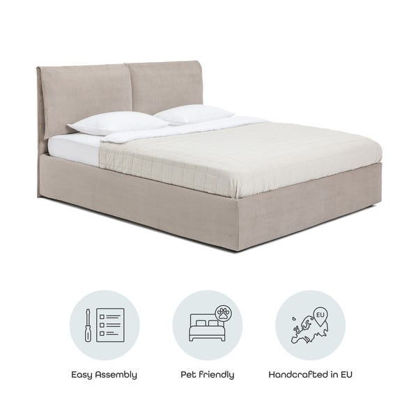 Pelēkbrūna polsterēta divvietīga gulta ar veļas kasti un redelēm 160x200 cm Thessa Pillow – Bonami Selection-image-4