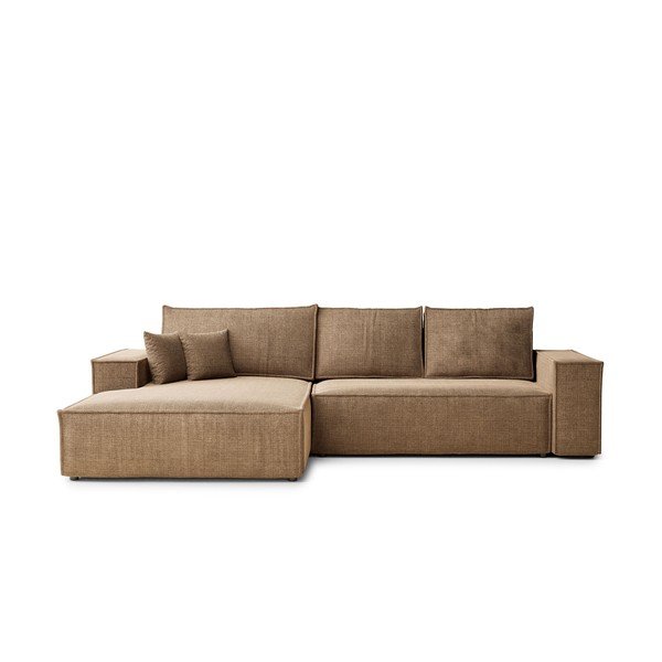 Gaiši brūns salokāms stūra dīvāns no šenila auduma ar uzglabāšanas vietu (ar kreiso stūri/ar zvilni) Maze – Maison de Rêve