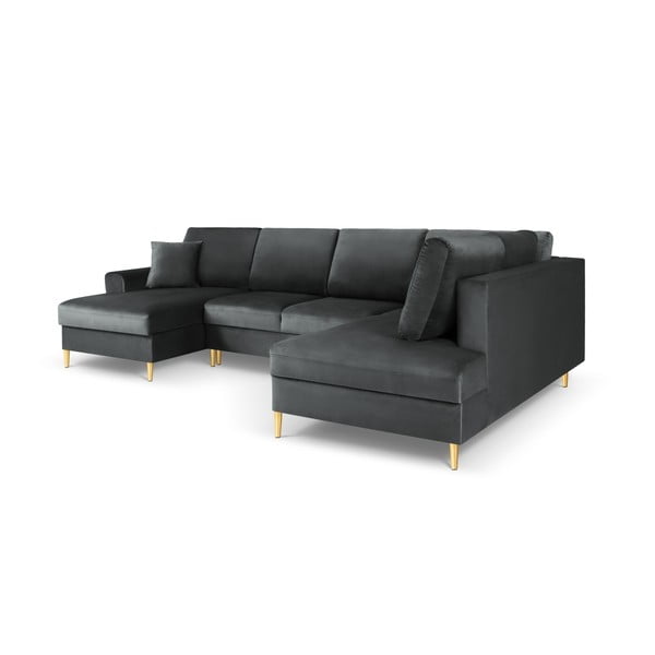 Tumši pelēks samta salokāms stūra dīvāns ar uzglabāšanas vietu (ar labo stūri/U veida) Kyoto – Cosmopolitan Design-image-3