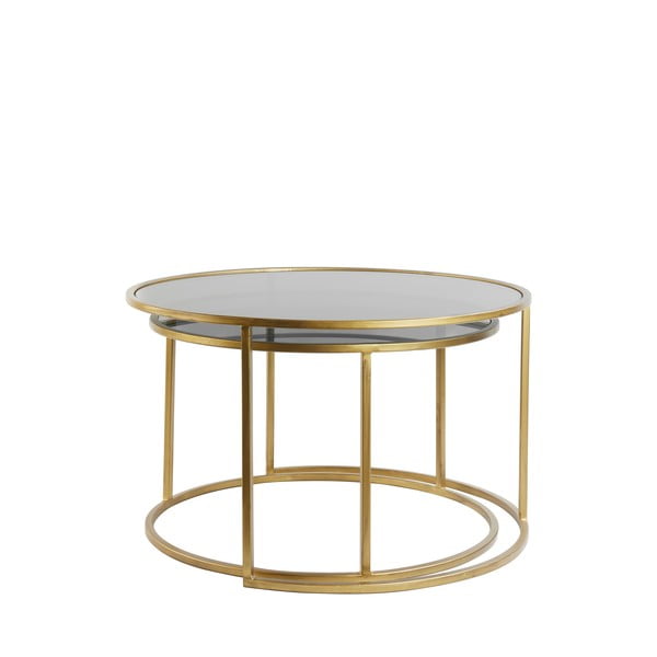 Stikla apaļie žurnālgaldiņi zelta krāsā (2 gab.) ø 75 cm Duarte – Light & Living-image-2