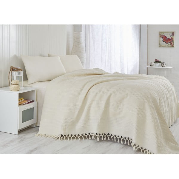 Viegls vienvietīgas gultas pārklājs Saheser Pique Cream, 180 x 240 cm