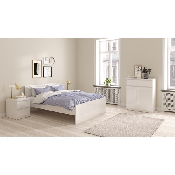 Balta divvietīga gulta no skaidu plāksnēm bez režģa 140x200 cm Naia – Tvilum-image-1