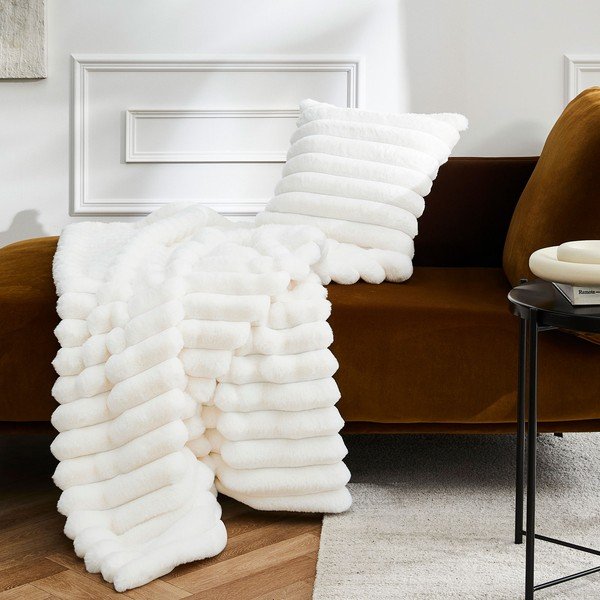 Krēmkrāsas mikroplīša pleds 180x220 cm Boudoir – douceur d'intérieur-image-2