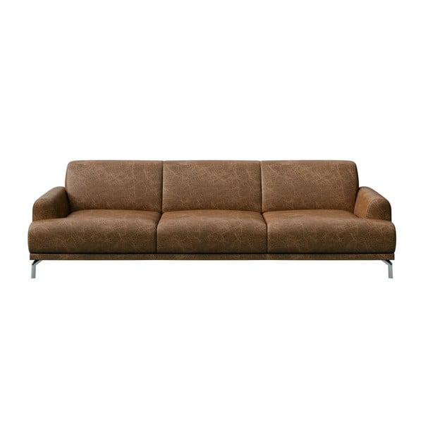 Konjaka brūnas ādas dīvāns MESONICA Puzo, 240 cm