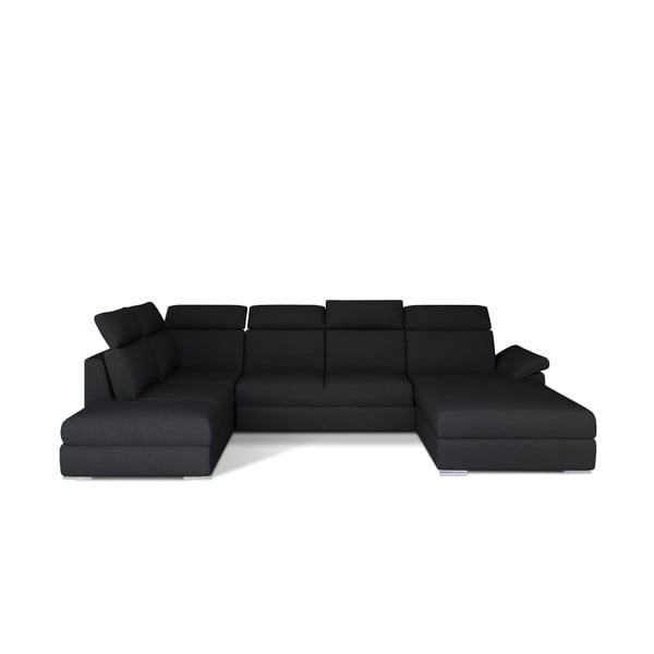 Melns salokāms stūra dīvāns (ar kreiso stūri/U veida) Evanell – ELTAP