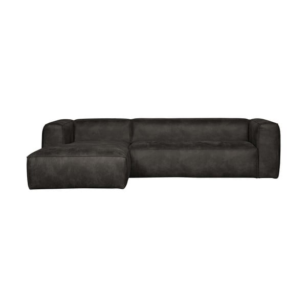 Melns pārstrādātas ādas stūra dīvāns WOOOD Bean, kreisais stūris