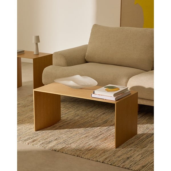 Gaiša dabīga toņa žurnālgaldiņš ar ozolkoka imitāciju 45x90 cm Litto – Kave Home-image-1