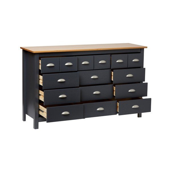 Antracīta pelēka priedes masīvkoka kumode ar 12 atvilktnēm Marckeric Jade-image-1