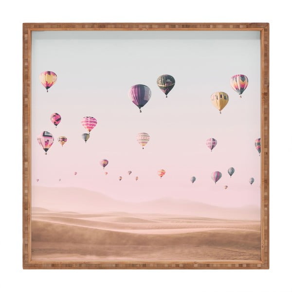 Koka dekoratīvais servēšanas paplātes Flying Ballons, 40 x 40 cm
