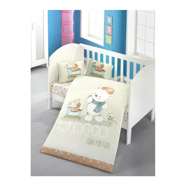 Kokvilnas bērnu gultasveļas komplekts ar palagu Soft Bear, 100 x 150 cm
