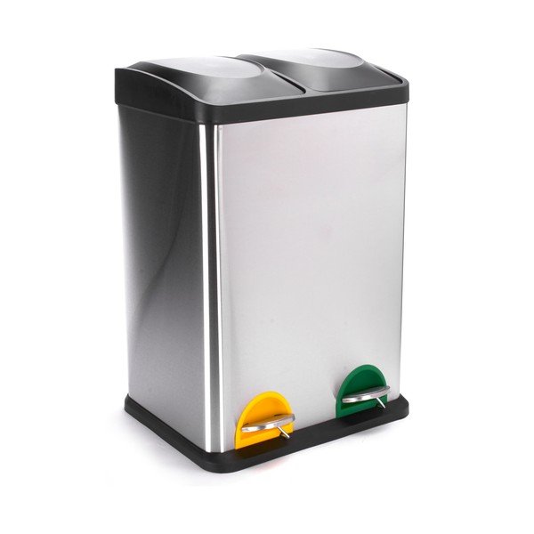 Matētas sudraba krāsas atkritumu šķirošanas tērauda atkritumu tvertne ar pedāli 2x20 l   Tri Selectif – MSV
