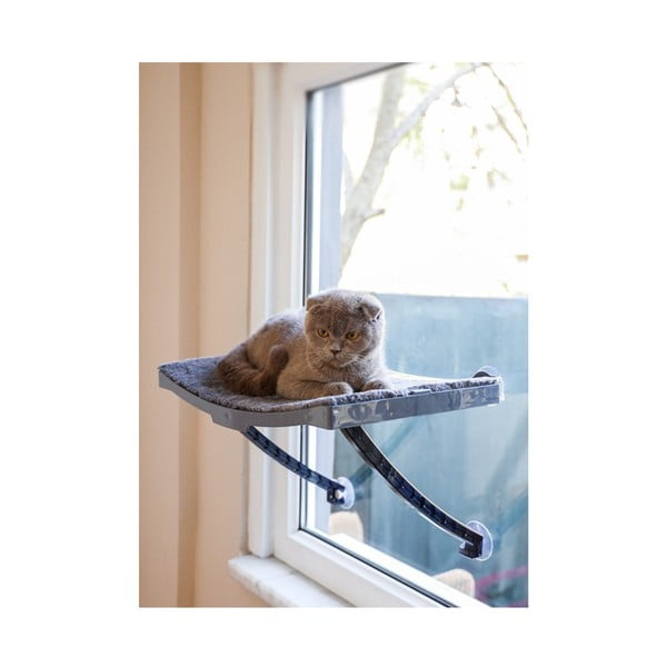 Pelēka pie loga stiprināma kaķu gulta 47x32 cm – Lydia&Co-image-1