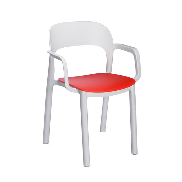 4 baltu dārza krēslu komplekts ar sarkanu sēdekli un roku balstiem Resol Ona