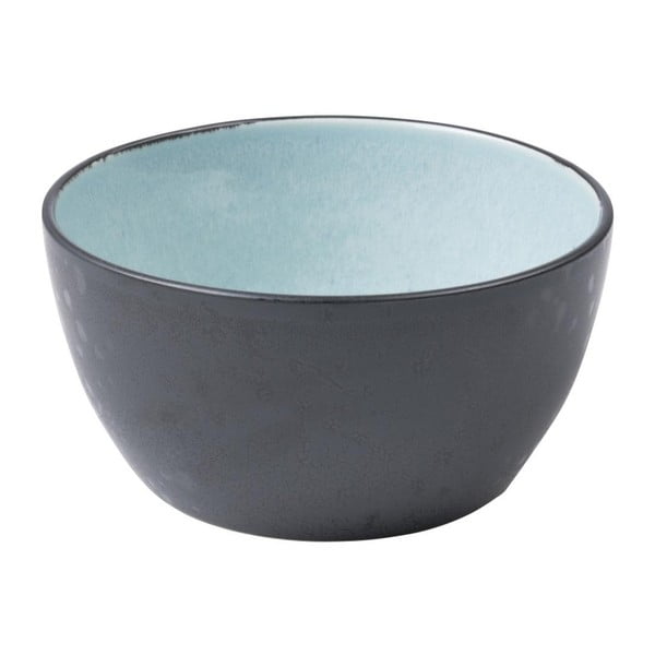 Pelēkas māla keramikas bļoda ar iekšpusi ar gaiši zilu glazūru Bitz Mensa, diametrs 14 cm