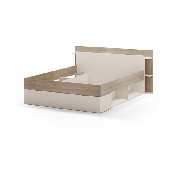 Balta/dabīga toņa divvietīga gulta ar ozolkoka imitāciju un veļas kasti bez režģa 160x200 cm Albo – Marckeric-image-4