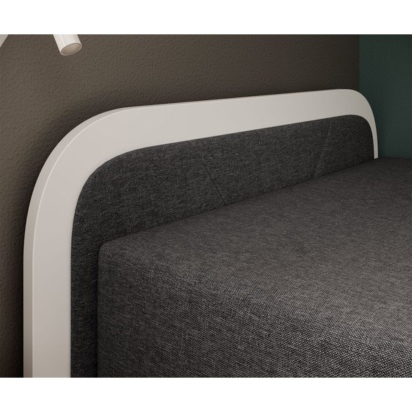 Balta/tumši pelēka polsterēta/no skaidu plāksnēm vienvietīga gulta ar veļas kasti un ar matraci 80x190 cm Parys – ELTAP-image-3