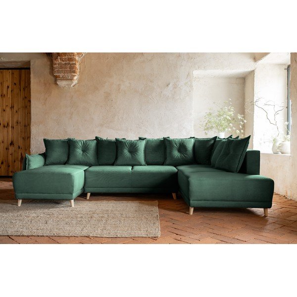 Zaļš velveta salokāms stūra dīvāns (ar labo stūri/U veida) Lazy Lukka – Miuform-image-1
