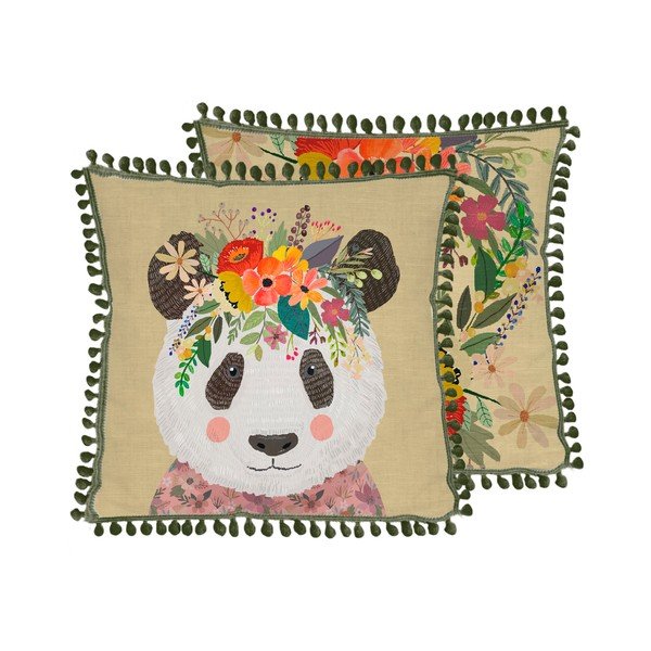 2 spilvenu komplekts ar linu Little Nice Things Floral Panda, 45 x 45 cm-image-3