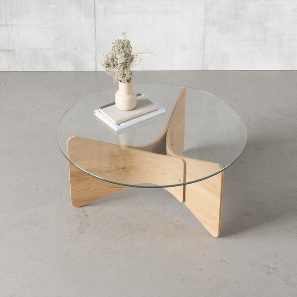 Dabīga toņa apaļš žurnālgaldiņš ar stikla galda virsmu ø 84 cm Madera – Umbra-image-1