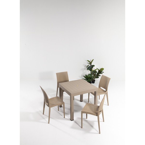 Bēšs mākslīgās rotangpalmas dārza pusdienu komplekts 4 personām Rattan – Floriane Garden-image-1