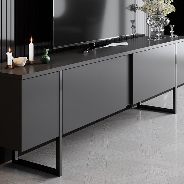 Antracīta pelēks TV galdiņš 180x30 cm Luxe – Kalune Design-image-2