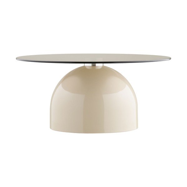 Bēšs apaļš žurnālgaldiņš ar stikla galda virsmu ø 70 cm Ravello – House Nordic