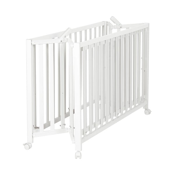 Balta bērnu gultiņa ar riteņiem 60x120 cm Fold up – Roba-image-2