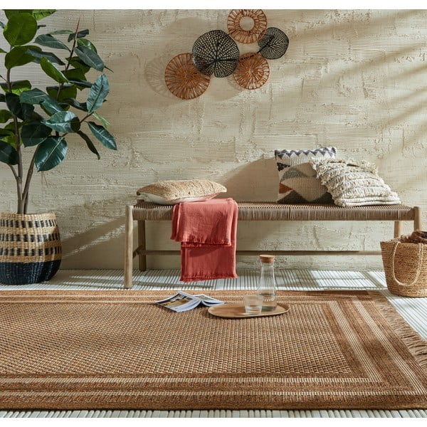 Dabīga toņa iekštelpu un āra paklājs 160x230 cm Layla Border – Flair Rugs-image-1