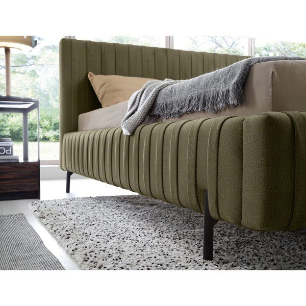 Zaļa polsterēta divvietīga gulta ar veļas kasti un ar redelēm 140x200 cm Plissa – ELTAP-image-4