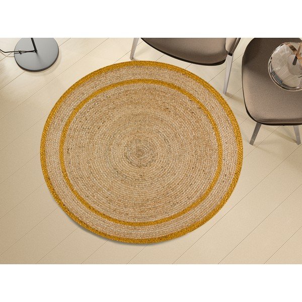 Sinepju dzeltens/dabīga toņa apaļš paklājs ø 120 cm Mahon – Universal-image-1