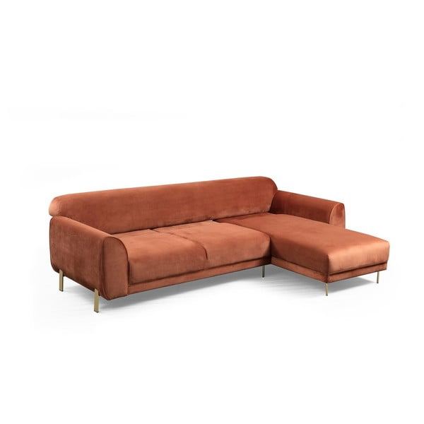 Oranži brūns samta izvelkamais stūra dīvāns Artie Image, labais stūris-image-2