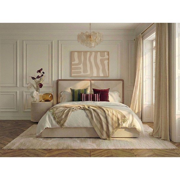 Bēša/dūmakaini rozā polsterēta divvietīga gulta ar veļas kasti ar redelēm 180x200 cm Mara – Bobochic Paris-image-1