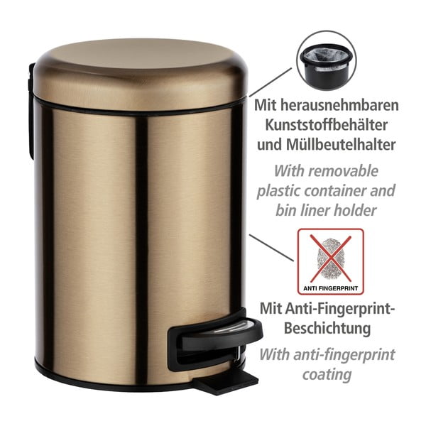 Vara atkritumu tvertne ar pedāli Wenko Leman, 3 l-image-4