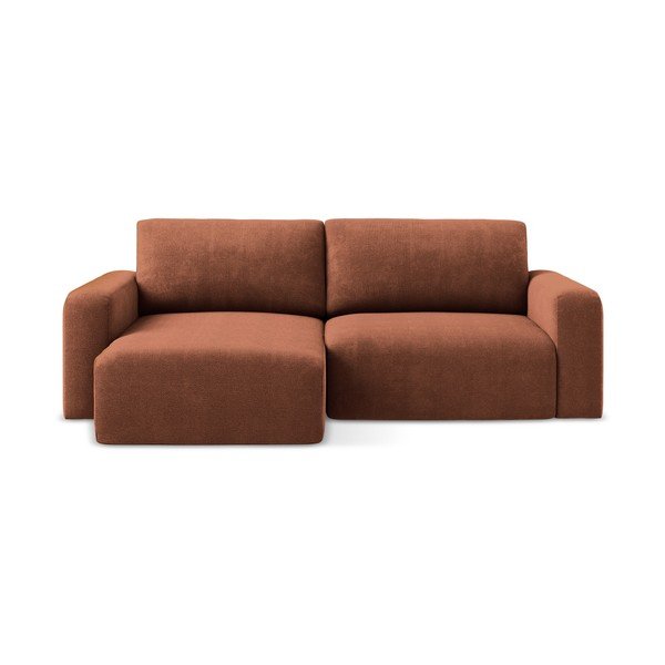 Terakotas oranžs salokāms stūra dīvāns no šenila auduma ar uzglabāšanas vietu (ar kreiso stūri/ar zvilni) Kona – Makamii