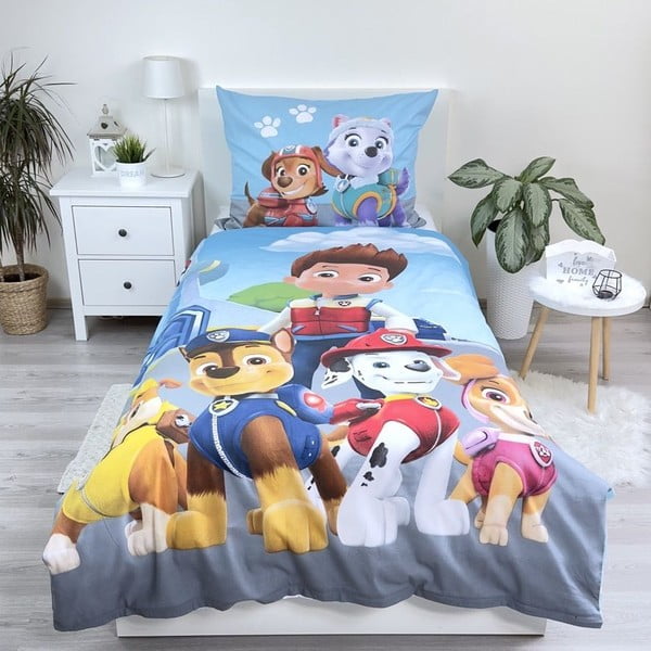 Zila vienguļamā kokvilnas bērnu gultas veļa 140x200 cm Paw Patrol – Jerry Fabrics-image-1