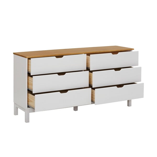 Balta priedes masīvkoka zema kumode 150x75 cm Post – Støraa-image-3