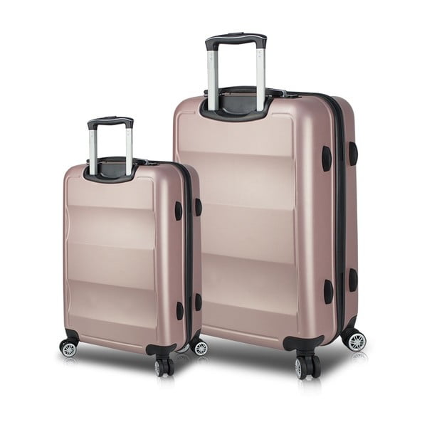 2 rozā ceļojuma koferu komplekts uz riteņiem ar USB pieslēgvietām My Valice LASSO Cabin & Large